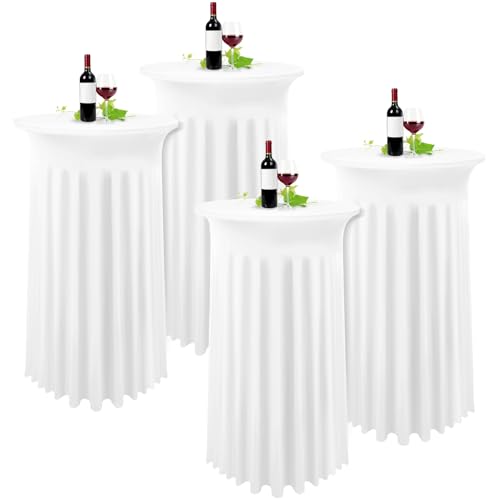 YMHPRIDE Lot de 4 Blanche Housse pour Table Haute, Nappe Mange Debout 80 x 110 cm, Blancher Nappe Jupe Plissée Extensibles en Spandex pour Cocktail Mariage...