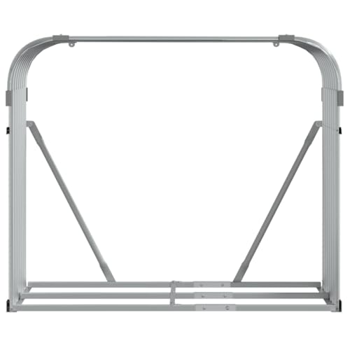 ACAGALA Soporte para leña de chimenea de metal, 120 x 45 x 100 cm, estantería para leña exterior, almacenamiento de leña, acero galvanizado, gris claro