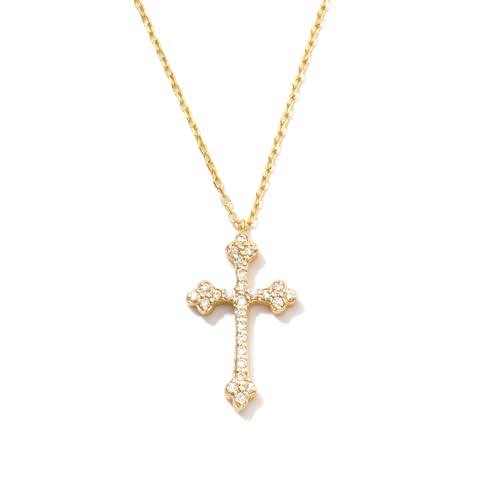 Gelin Real Diamond 10k Solid Gold Cross Faith Necklace for Women, 18 inch
