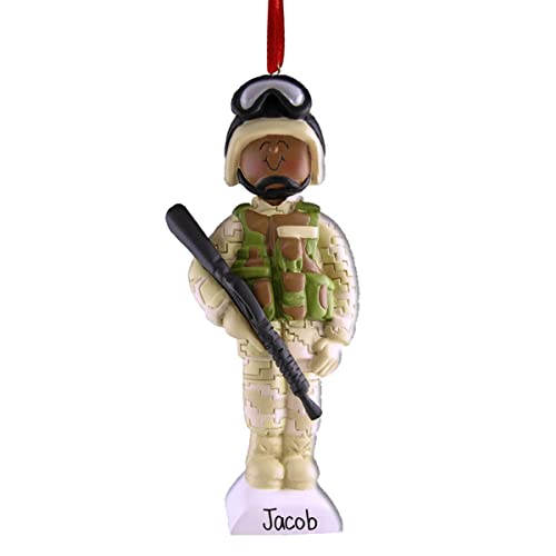 Personalized Military Personnel with Digicams - Dark Skin Christmas Ornament - Armed Forces - United States Military - Heroes