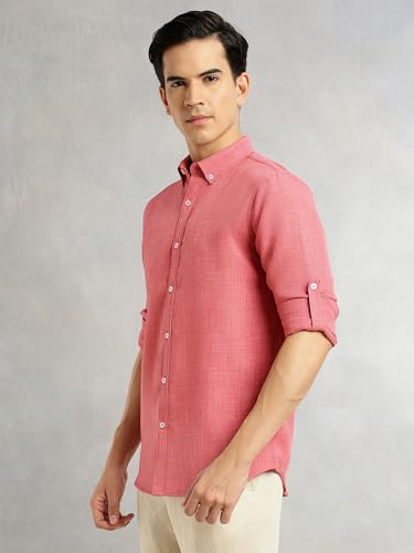 Image of Thomas Scott Men's | Solid | Textured Fabric | Full Sleeve | Slim Fit | Polyester-Blend | Spread Collar | Casual Shirt