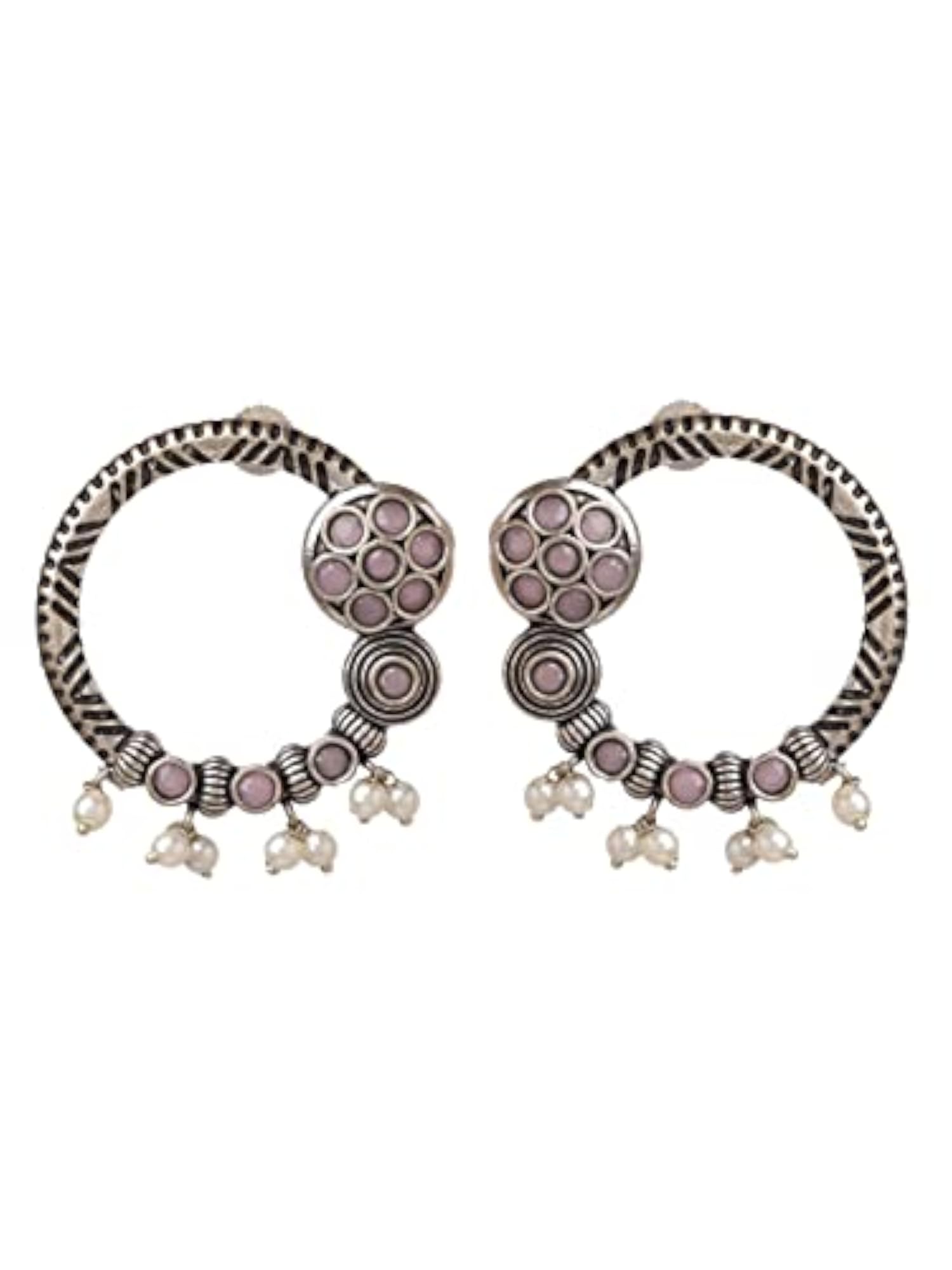 Oxidized Handmade Boho Pink Bali Stud Earrings for Women