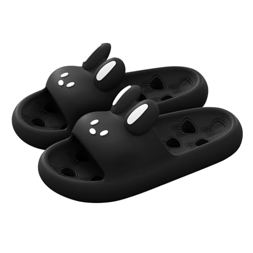 Zapatillas ergonómicas para hombre y mujer, ultrasuaves, de secado rápido, cómodas, muy suaves, antideslizantes, ligeras, de espuma viscoelástica, con suela antideslizante, aspecto de conejo, Negro