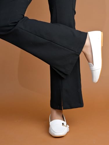 Image of Shoetopia Women's Elegant Bow Ballet Flats Designer Pattern Slip-On Shoes with Metal Buckle Accent & Comfort Sole