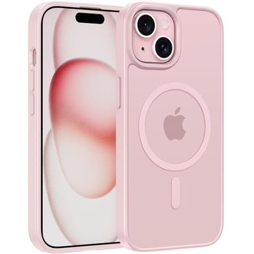 FNTCASE for iPhone 15 Case: for iPhone 14 & iPhone 13 Case | Magnetic Frosted Translucent Slim Shockproof Cell Phone Cover | Military Grade Protection Drop Proof Tough Protective Cases – Pink