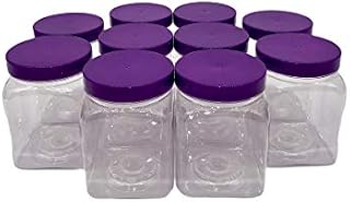 Truenova 10 x 450ml Square Plastic Storage Jars Kitchen/Garage Organisation & Purple Lids