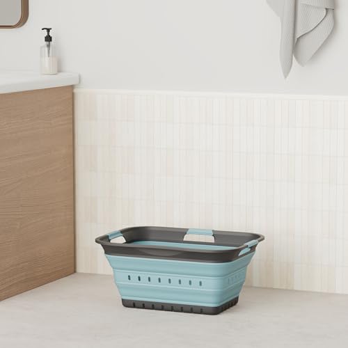 SAMMART-42L-11-gallon-Collapsible-Plastic-Laundry-Basket-Foldable-Pop-Up-Storage-ContainerOrganizer-Space-Saving-HamperBasket-1-GreySea-Angel