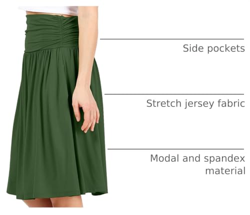 Image of Simlu Skirts for Women Regular and Plus Size Skirt with Pockets Below The Knee Length Ruched Flowy Midi Skirt