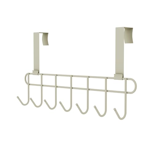 Image of Over the Door Hook Hanger Rack | Heavy Duty Multi Alloy Steel | No Drill 7 Hook Organizer | Space Saving Door Hanger for Bedroom, Bathroom, Kitchen & Home Storage - White (Pack of 2)