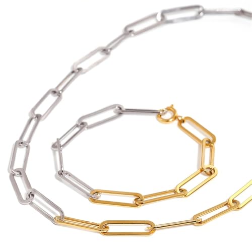 Collier en acier inoxydable anti-ternissement chaîne trombone légère couleur or et argent