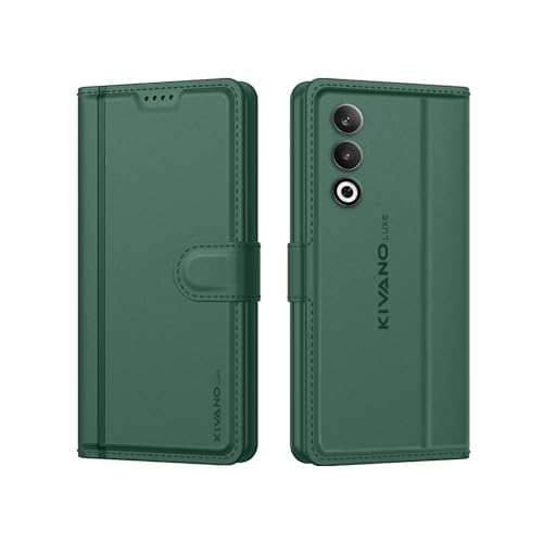 Image of KIVANO LUXE Compatible for OnePlus Nord CE 4 5G Luxury Handmade Leather Magnetic Flip Folio Case | Card Holder & Kickstand | Slim Protective Cover | Unisex - Green