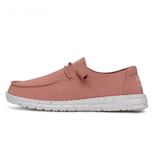 Image of HEYDUDE Women's Wendy Slub Canvas Slip On Shoe, Terracotta Size 8 | Comfortable Lightweight Casual Loafer with Elastic Laces
