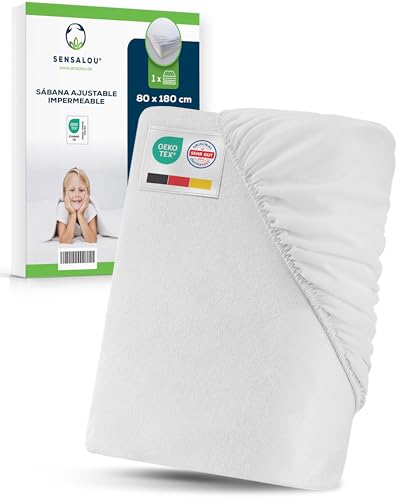 Sensalou Protector de Colchón Impermeable 80x180 cm – Sábana Bajera Ajustable Antialérgica y Transpirable, para Niños y Jóvenes, Lavable A 95 °C, Protección Incontinencia y Sudor