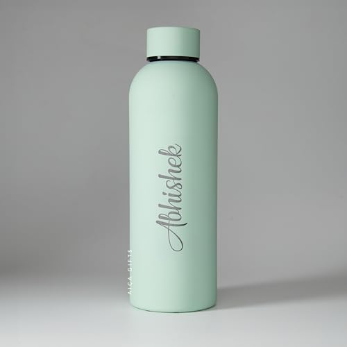 Image of AICA Personalized Name Stainless Steel Water Bottle -500ml -12Hrs Hot & 18Hrs Cold (Pistagreen) |Customised Gift For Man Woman Girl Boy