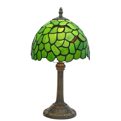 wecrejoni Lampe de table en verre teinté Tiffany 8X8X14 pouces Lampe de lecture de bureau Décor à côté de la chambre Salon Maison (Feuille verte)