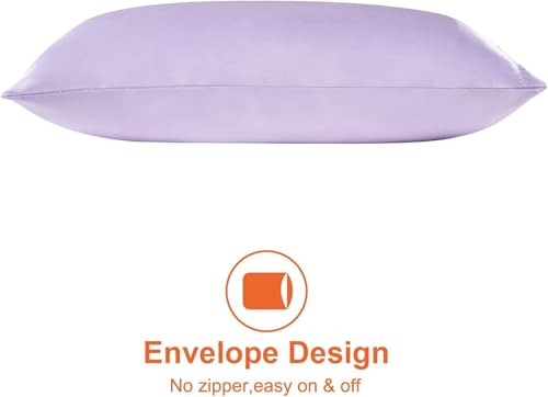 Image of Satin Pillow Covers Set of 2 - Soft & Smooth Pillowcases for Hair & Skin Care | Envelope Closure | Includes 3 Free Random Color Scrunchies | Frizz-Free Sleep Essentials (Lavender)