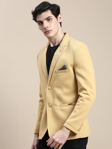 Image of SHOWOFFFF Men Solid Single Breasted Casual Blazer | Notched Lapel Full Sleeves Cotton Blazer for Mens | Slim Fit Regular Length Blazer for Men's