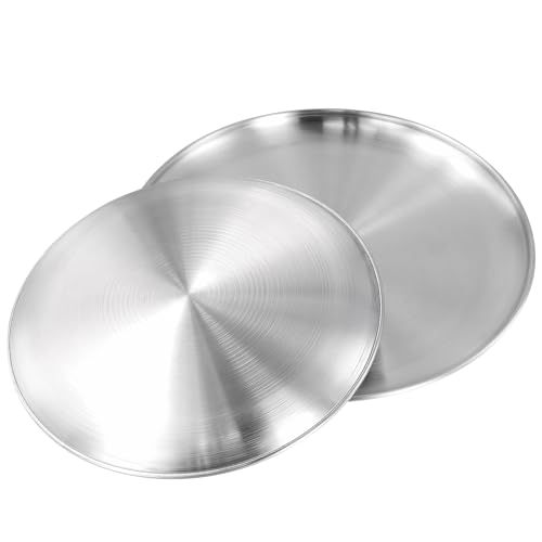 CHUIFAI 4 Stück 30cm Edelstahlteller Rund, Edelstahl Rundes Geschirr, Stabile Metallteller Essteller Edelstahl Camping Teller für Picknick, Barbecue