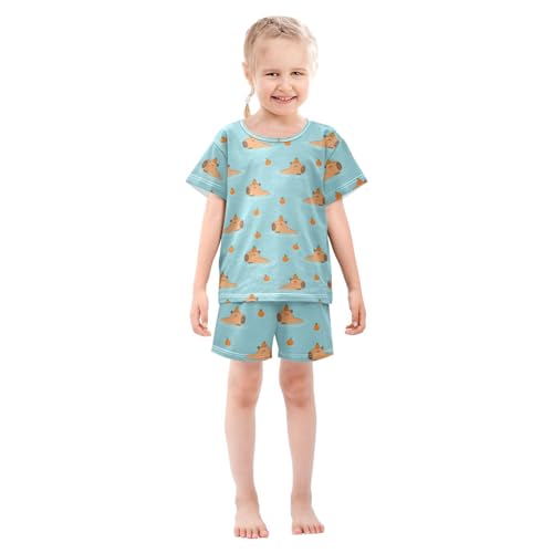 Orange Capybara Cyan Pajama Set Short Sleeve Sleepwear Nightwear Set Soft Summer Pajamas3