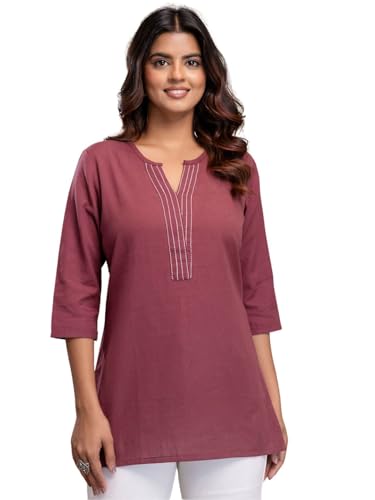 Image of Elegant Short Kurti for Women - 3 /4 Sleeves | Round Neck | (S to XXL)
