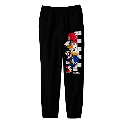 Bioworld Sonic The Hedgehog Sonic Tails Knuckles Checkered Flag Boy's Black Sweatpants