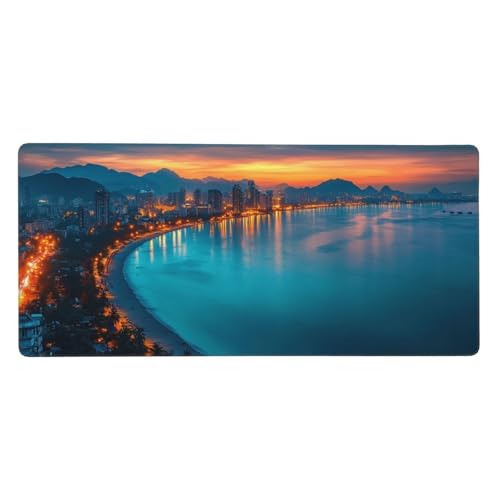 Alfombrilla De Ratón （1200 x 400 x 3 mm） Ciudad De Playa Alfombrilla De Ratón Extendida De Gran con Base De Goma Antideslizante, Mejora La Precisión Y La Velocidad, Lavable, para Gamers, Pc N3215