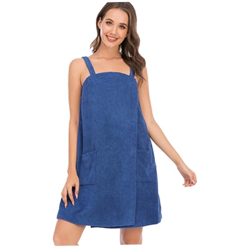 Robe serviette absorbante femme bleue à bretelles pour douche et spa