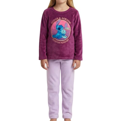 Disney Stitch y Angel Pijamas para Niña, Camiseta y Pantalon Largo Terciopelo para Niña, Stitch Pijama Polar Suave, Talla 3 Años | Morado