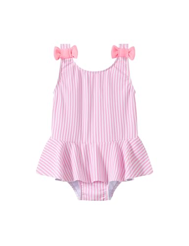 Image of oklady Toddler Swimsuit Girls One Piece Ruffled Girls Bathing Suit Bow Strap Swimwear Size 12M-4T