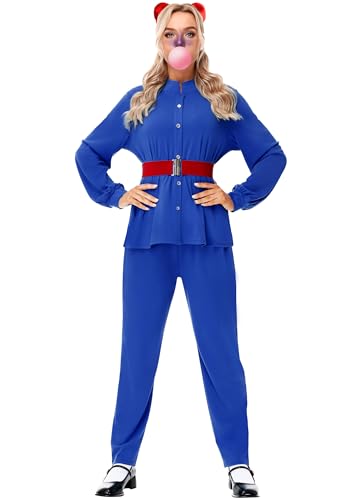 Remimi Women Ticket Winner Violet Costume Halloween Party Beauregrade Outfit Blue Pullover Shirt with Red Belt XL