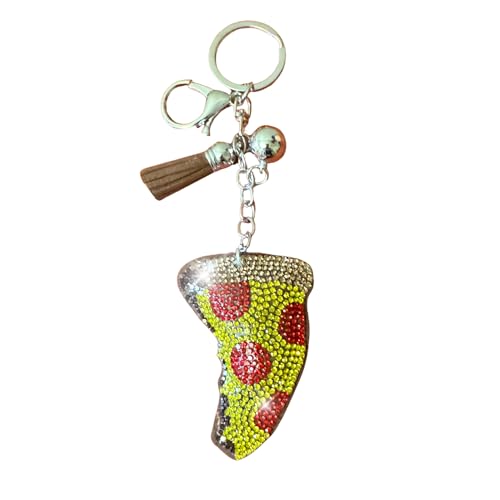 Popfizzy Bling Pizza Keychain for Girls and Women, Rhinestone Bag