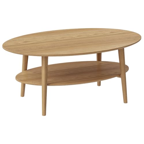 skølm Mjölnir Couchtisch oval – Wohnzimmertisch aus Eiche Massivholz – Sofatisch mit 2 Ablagen – kleiner Beistelltisch Natur geölt – Holztisch Wohnzimmer mit Stauraum – Coffee Tablen 70x110 cm – Bild 4