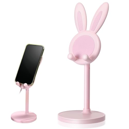 LAKPYN 1 Pièce Support Téléphone Portable Bureau, réglable en Hauteur, Compatible avec Tous Les téléphones, Tablette, Rose, Lapin