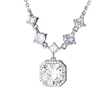 crayfomo Square Diamond Diamond Necklace Sparkle Pendant Halo Necklace Classic Jewelry Gifts for Women