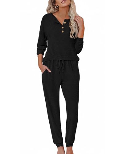 Ekouaer Womens Pajama Sets Long Sleeve Henley Neck Pj Sets Loungewear 2pcs - image 1