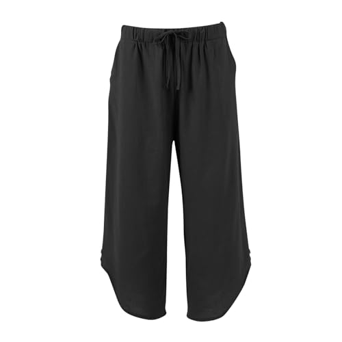 Cropped Linen Pants Women Cute Summer Comfy Loose Drawstring Elastic High Waisted Wide Leg Lounge Pants with Pockets4