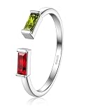 FIBO STEEL S925 Sterling Silver Birthstone Rings for Women Non Tarnish Dainty Stackable Rings Adjustable Emerald Green Gemstone Baguette CZ Wedding Engagement Promise Ring for Her Birthday Jewelry Gifts January August