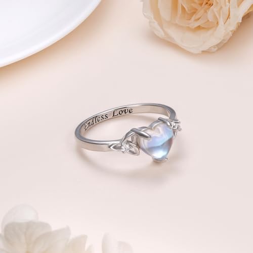 DAOCHONG Celtic Knot Ring For Women Heart Trinity Rings 925 Sterling Silver Infinity Moonstone Vintage Engagement Celtic Jewelry High Polish Tarnish Resistant Eternity Wedding Band Stackable Ring4
