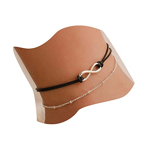 Anglacesmade Bohemia Layered Black Leather Anklet Infinity Knot Charm Pendant Foot Chain Boho Beach Foot Jewelry For Women And Girls #TOP8