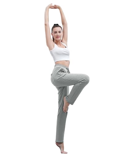 SEVEGO Women's Sweatpants Tall Cotton Yoga Lounge Casual Open Bottom Soft Workout Zipper Pocket Joggers,30",Light Grey,M - image 8
