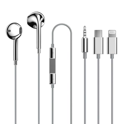 Image of Type C Wired Earphones MFi Certified | Support All Android and Apple iPhone Series, Built-in Mic and Remote | Electoplated Silver Chrome Wired Headphones Earbuds