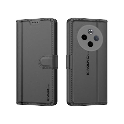 Image of KIVANO LUXE Compatible for Vivo T4 5G / iQOO Z10 5G Luxury Handmade Leather Magnetic Flip Folio Case | Card Holder & Kickstand | Slim Protective Cover | Unisex - Black