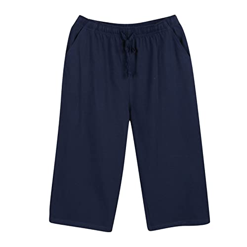 10 Star - Pantalones capri sobre la rodilla para hombre, pantalones sueltos, pantalones de pijama para el hogar, pantalones cortos de pijama para hombre, azul marino, XXXL