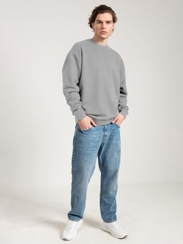 Image of Veirdo Cotton Poly Fleece Oversized Fit Full Sleeves Ribbed Solid Crew Neck Sweatshirt for Men