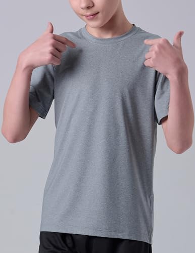 Image of 5 Pack Youth Boys Athletic Dry Fit T Shirts | Lightweight Short Sleeve Tees, Comfy Stretch, Regular Fit, for Teen Kids, Running Soccer Back to School