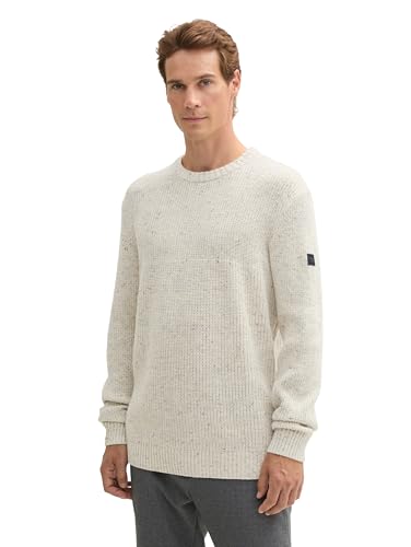 TOM TAILOR Herren Crewneck Strickpullover, 36943 – Offwhite Melange Multi Neps, L