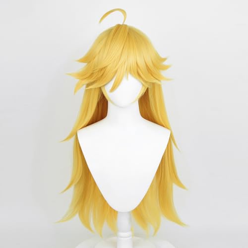 Image of Half and Half Panty Cosplay Wig Long Blonde Anime Wig with Bangs Golden Spiky Layered Peach Costume Wigs Synthetic Hair for Women Halloween Party
