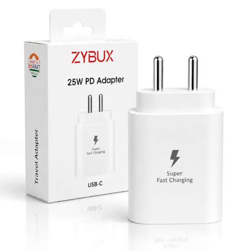 Image of ZYBUX 25W 3.0 PD Type-C Super Fast Charging Adapter Compatible with Samsung Galaxy S25|S24 Ultra|S24 FE|A16|A17|A57|A56|A55|M17|M17e|M57|M56|M36||F57|F56|F17 Series Wall Adapter | White