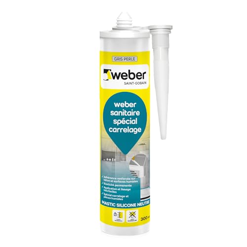 Weber Mastic silicone résistant aux moisissures, gris perle, 300 ml, spécial sanitaire, WEBERSEAL SANITARY