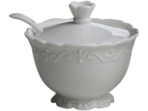 Chic Antique Zuckerdose mit Löffel Provence Porzellan Zuckerbox